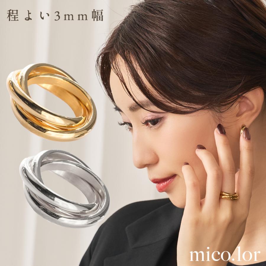 指輪 レディース ステンレス リング (417) 3連 幅3mm ( 銀色 金色