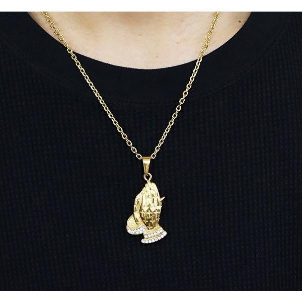 ペンダント レディース ステンレス (11)ブレイブハンド金色CZ メンズ