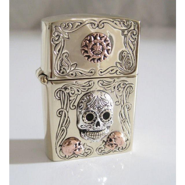 GV)ZIPPOライター メキシカンスカルと太陽 メイン 金色 真鍮製 GV)ZIPPOライター メキシカンスカルと太陽 メイン 金色 真鍮製