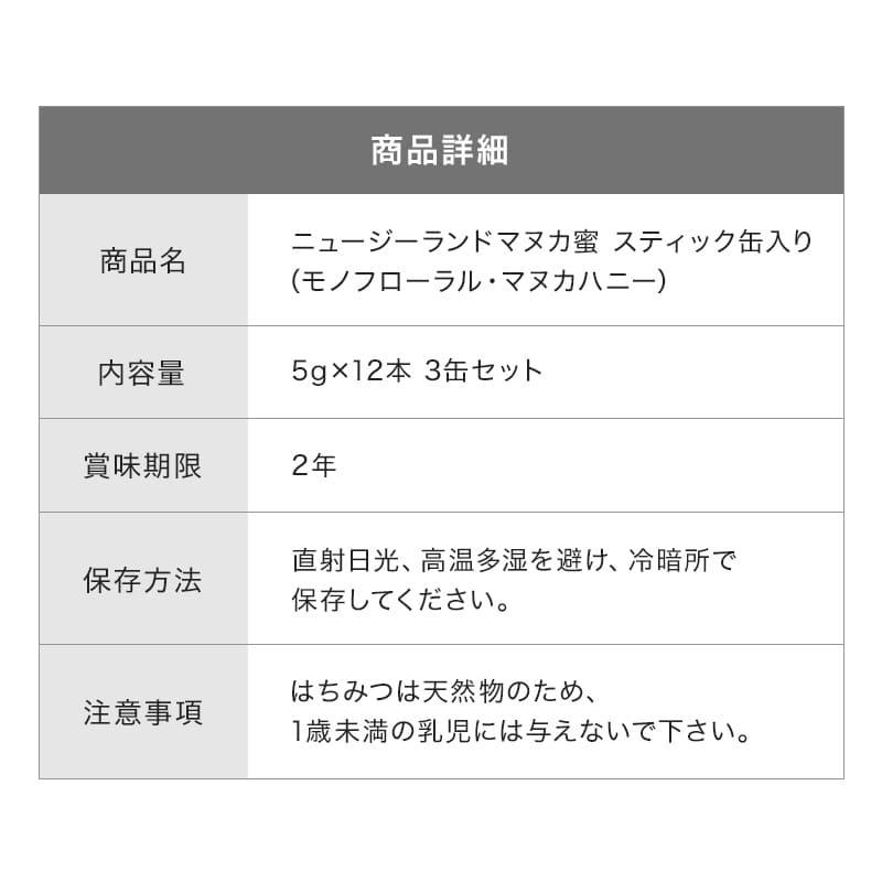 マヌカ蜜3本ギフトセット(ニュージーランド産マヌカ蜜スティック