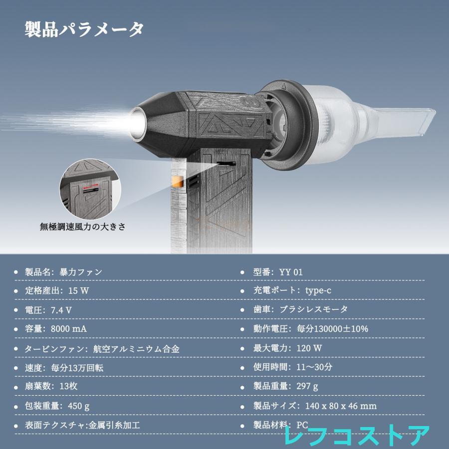 ブロワー コードレス 充電式ブロアー 3つの形態変換 小型 ブロワ 送風 車 集塵機 送風機 集塵 洗車 コードレス 電動 7.4V 落ち葉集め 吹き飛ばし｜0074｜08