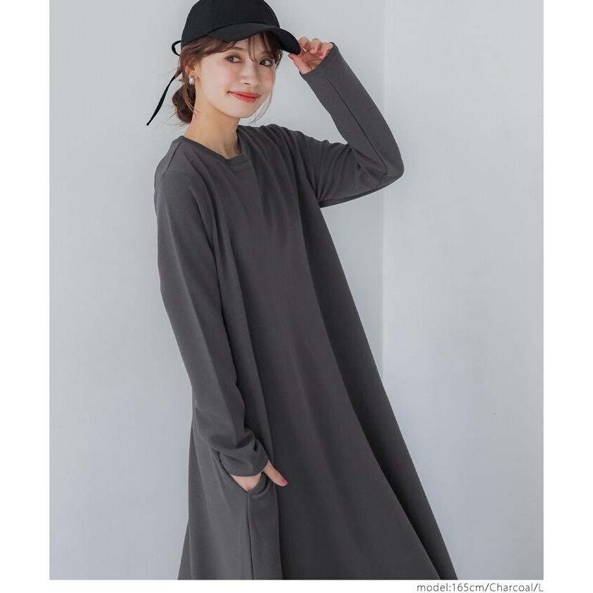 coca（コカ） 【エンボス加工 】長袖 Aラインワンピース 全5色