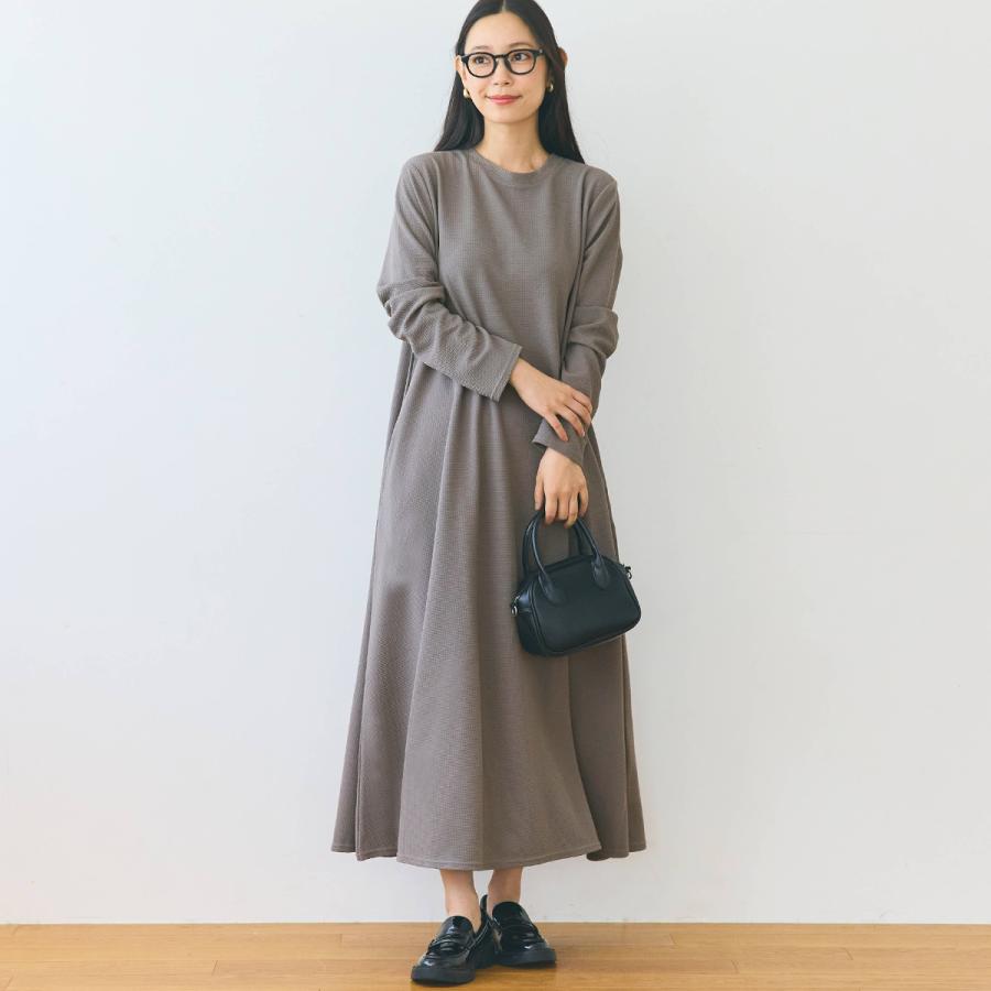 coca（コカ） 【エンボス加工 】長袖 Aラインワンピース 全5色