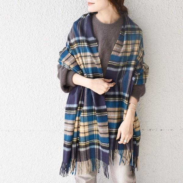 【美品】Johnstons チェック柄カシミヤストール SHIPS（シップス） 【SHIPS別注】JOHNSTONS:カシミヤチェックストール