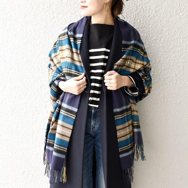 SHIPS 【SHIPS別注】JOHNSTONS:カシミヤチェックストール