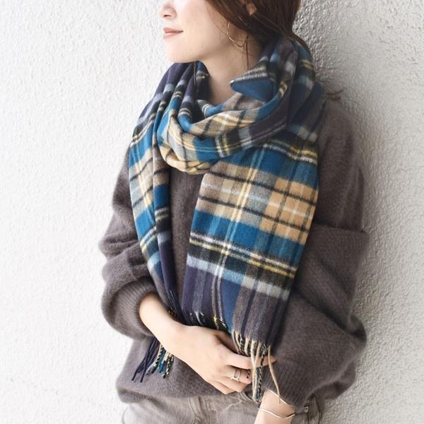 JOHNSTONS ジョンストンズ　カシミヤチェックストール　SHIPS購入品 SHIPS 【SHIPS別注】JOHNSTONS:カシミヤチェックストール