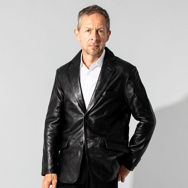 LIUGOO 本革 レギュラーフィットレザーテーラードジャケット メンズ