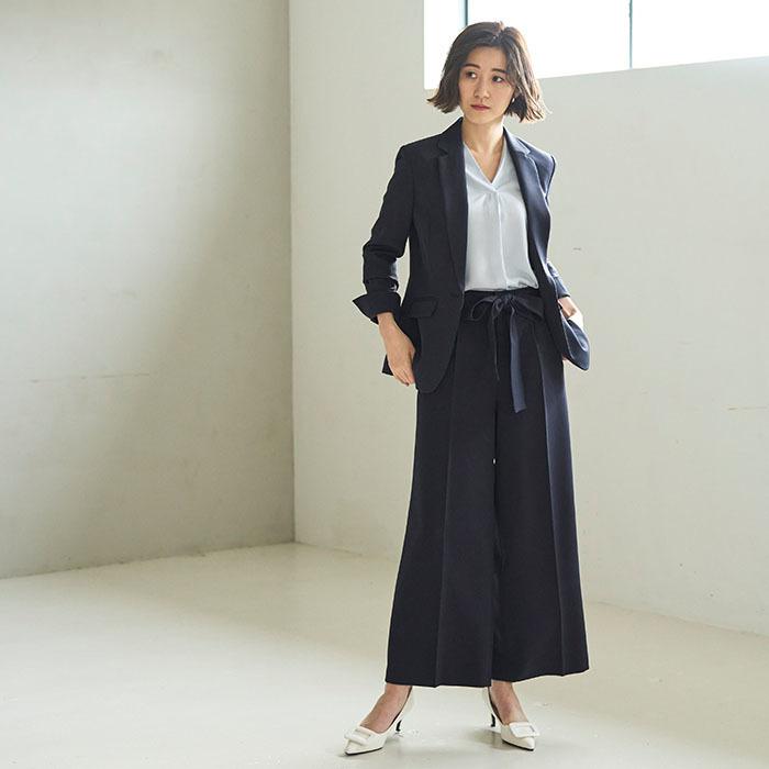 【２点セット】〈ワイドパンツ〉スゴく伸びる全方向ストレッチ！洗えて型くずれしないセットスーツ_1