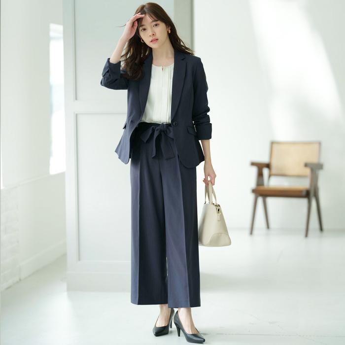 【２点セット】〈ワイドパンツ〉スゴく伸びる全方向ストレッチ！洗えて型くずれしないセットスーツ_3