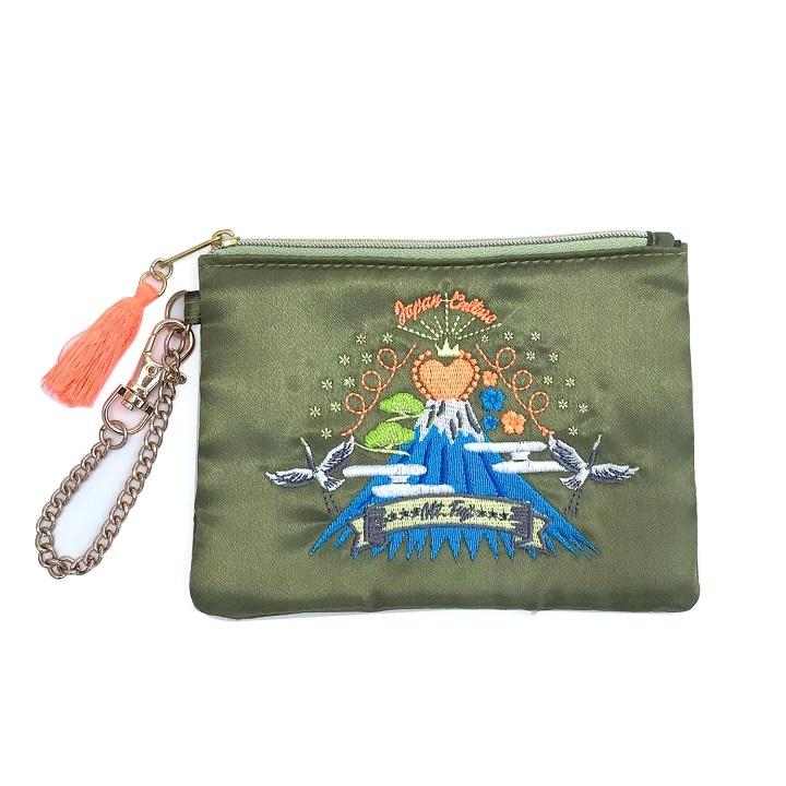 【laviee】　ふっくらフラップポーチ　グリーン蝶々刺繍 laviee様 専用】 ふっくらフラップポーチ グリーン蝶々刺繍 多彩な色で