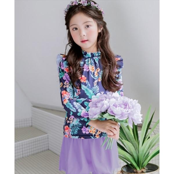 キッズ水着 長袖フローラル柄トップス+スカート付きレギンス 上下2点セット | TeddyShop | 02