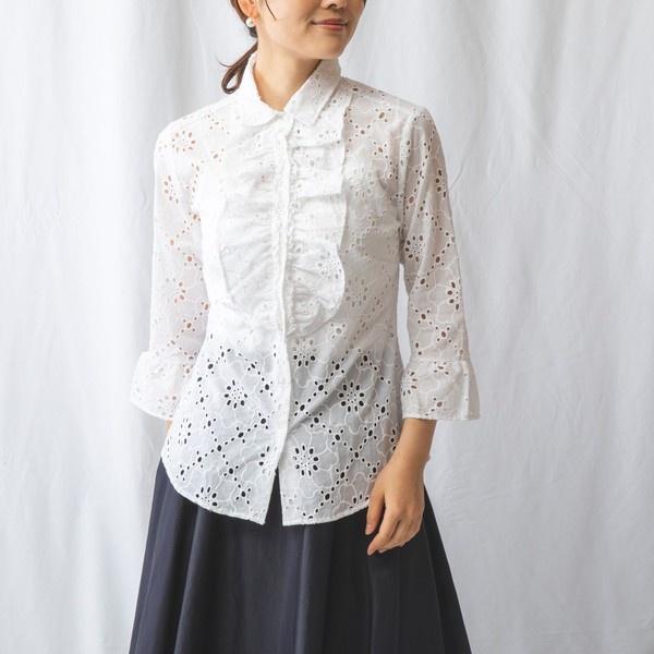 カットワークレースフリルシャツ