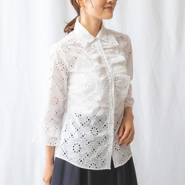 カットワークレースフリルシャツ