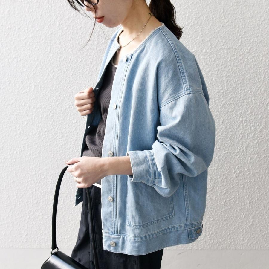 SHIPS any any: ノーカラー デニム ブルゾン［SHIPS DENIM