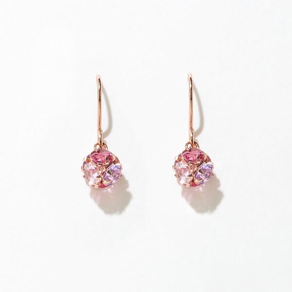 K10 ピンクゴールド キュービックジルコニア フック ピアス（Berry Pink）の画像