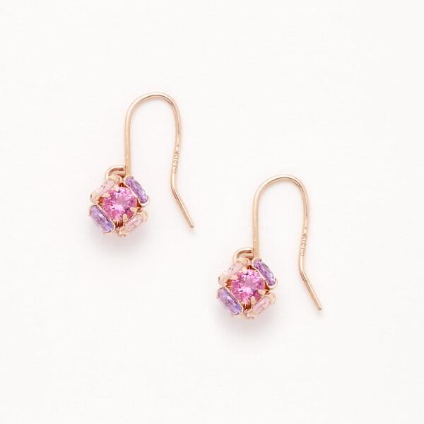 K10 ピンクゴールド キュービックジルコニア フック ピアス（Berry Pink）の画像
