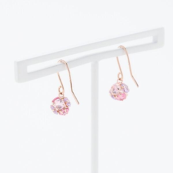 K10 ピンクゴールド キュービックジルコニア フック ピアス（Berry Pink）の画像