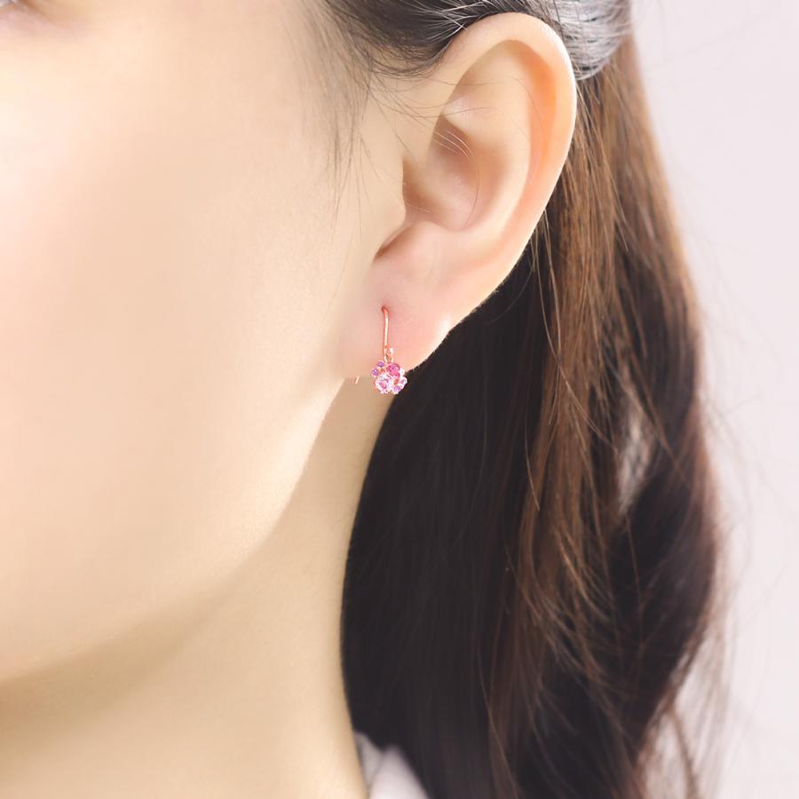 K10 ピンクゴールド キュービックジルコニア フック ピアス（Berry Pink）の画像