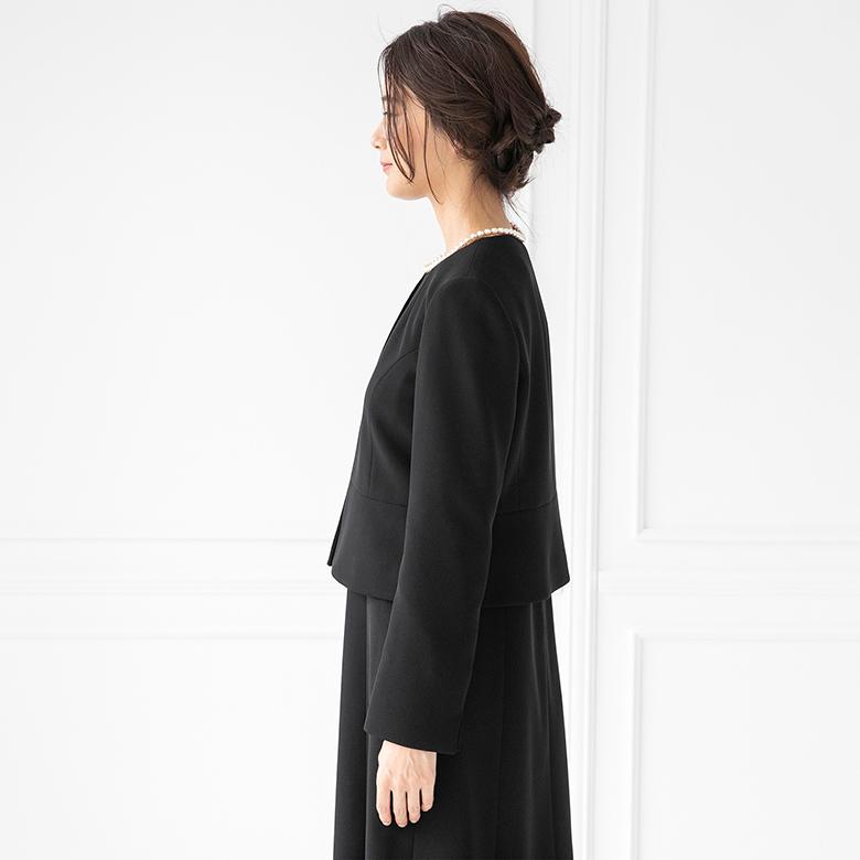 【喪服】【洗える】ノーカラージャケット＆ワンピース/ブラックフォーマル/七五三/オールシーズン