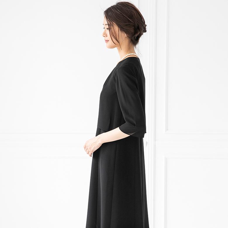 【喪服】【洗える】ノーカラージャケット＆ワンピース/ブラックフォーマル/七五三/オールシーズン