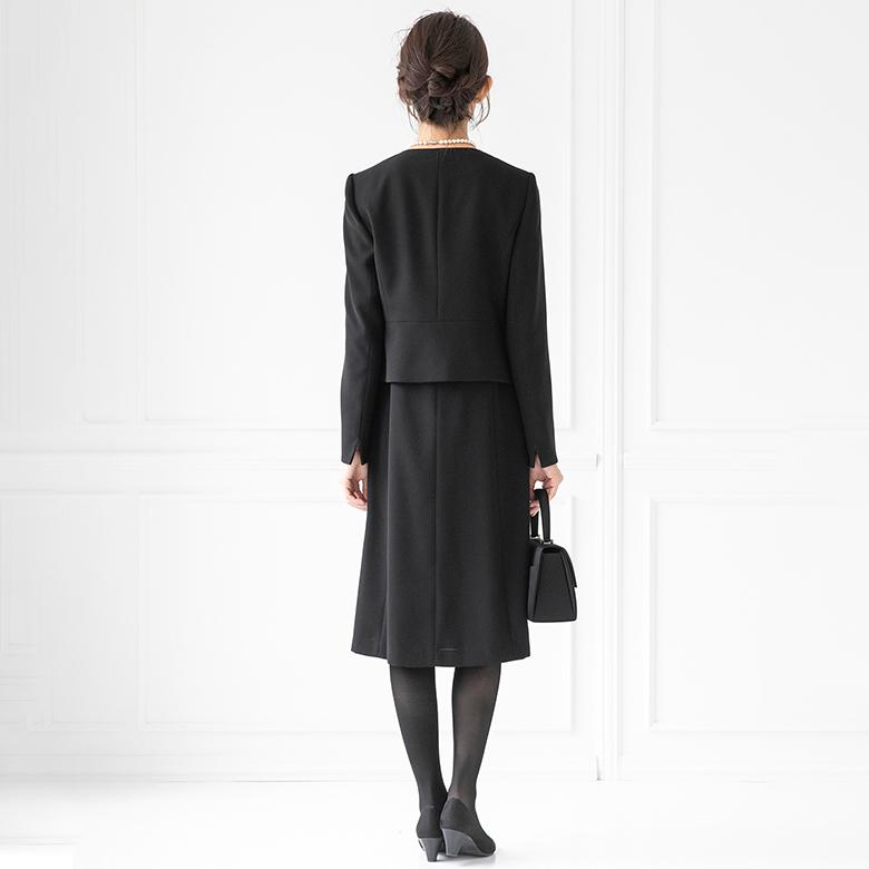 【喪服】【洗える】ノーカラージャケット＆ワンピース/ブラックフォーマル/七五三/オールシーズン