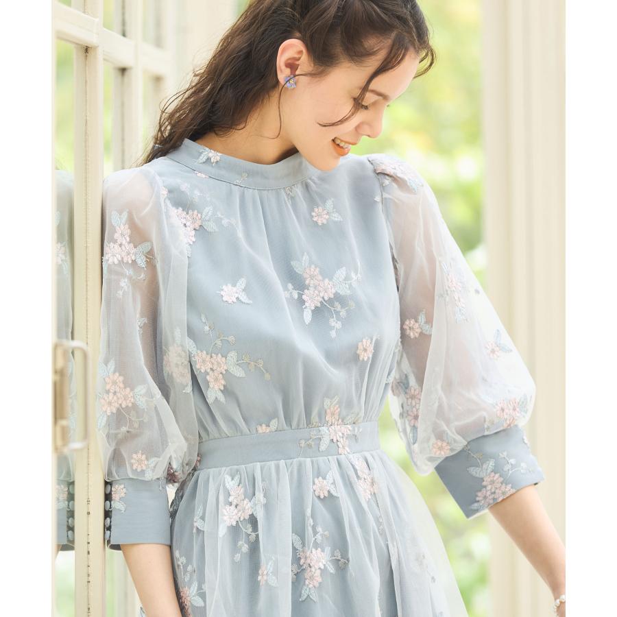 9420. 【極美品】Rene Aライン フレア チュール ワンピース ドレス ワンピース ドレス レース チュール フレア Aライン ミモレ丈