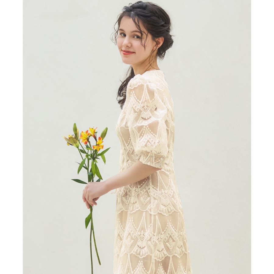 DRESS STAR ドレス ワンピース タイト レース スカラップ ミモレ