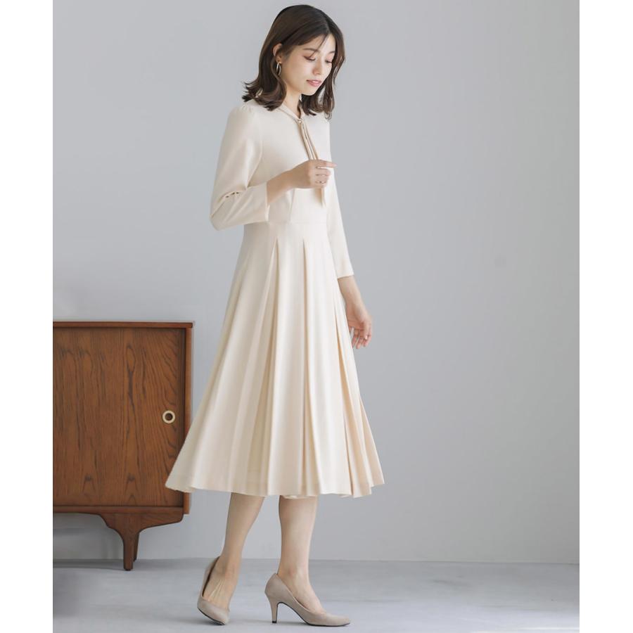 極美品✨EPOCA バックサテンジョーゼットドレス 切り替え シアー シースルー バックサテンジョーゼット・ボウタイデザインフィット＆フレアー