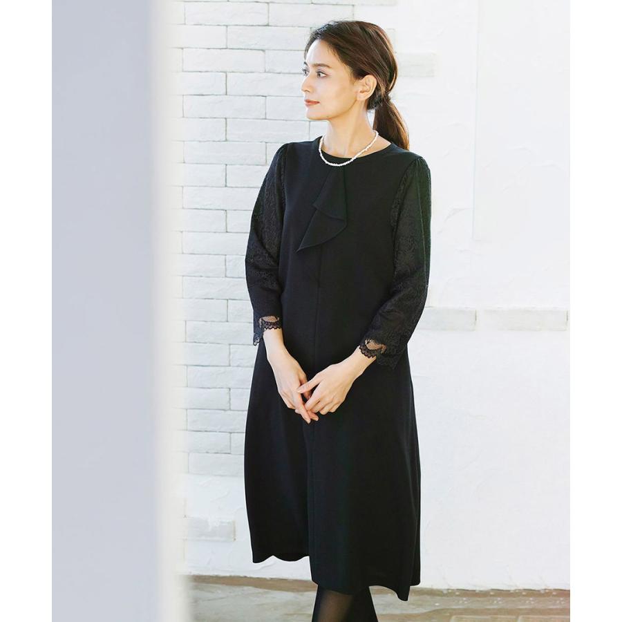 洗濯機で洗える】喪服 WEB限定/お袖スカラップレース切り替えデザイン 