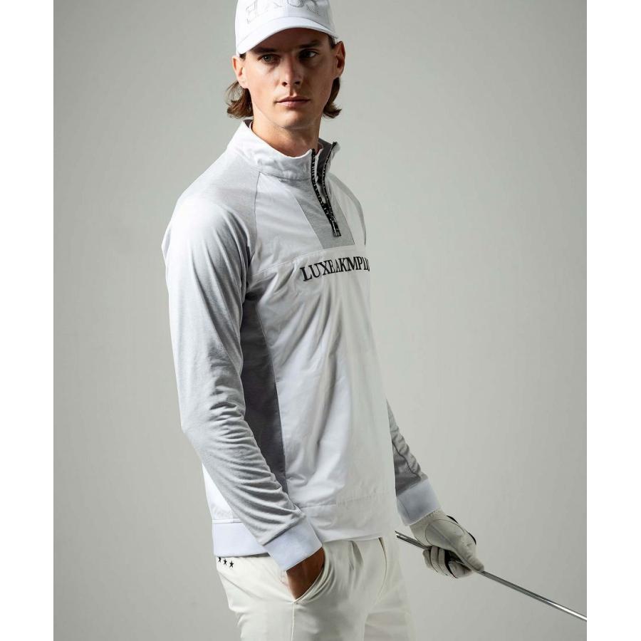 【新品】LUXEAKMPLUSハーフジップ防風モックネックプルオーバー白　L LUXE AKM PLUS ゴルフ ハーフジップ防風モックネックプルオーバー