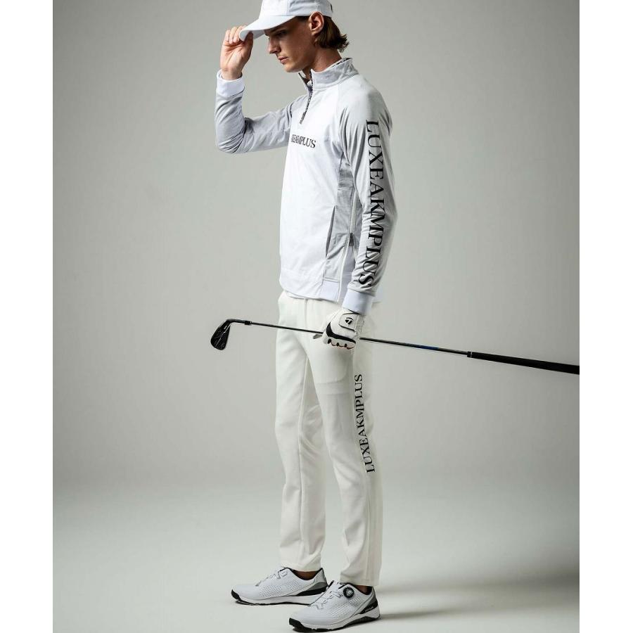 【新品】LUXEAKMPLUSハーフジップ防風モックネックプルオーバー白　L LUXE AKM PLUS ゴルフ ハーフジップ防風モックネックプルオーバー