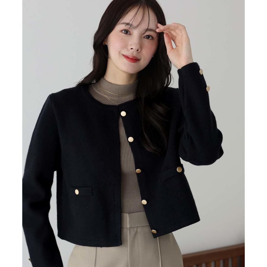ノーカラーキンボタンジャケット◆ BLUEEAST 金ボタンノーカラーニットジャケット : マルイ(丸井