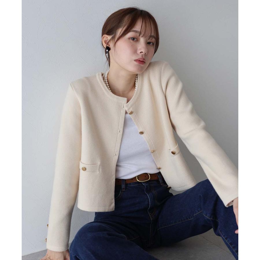 BLUEEAST（ブルーイースト） 金ボタンノーカラーニットジャケット