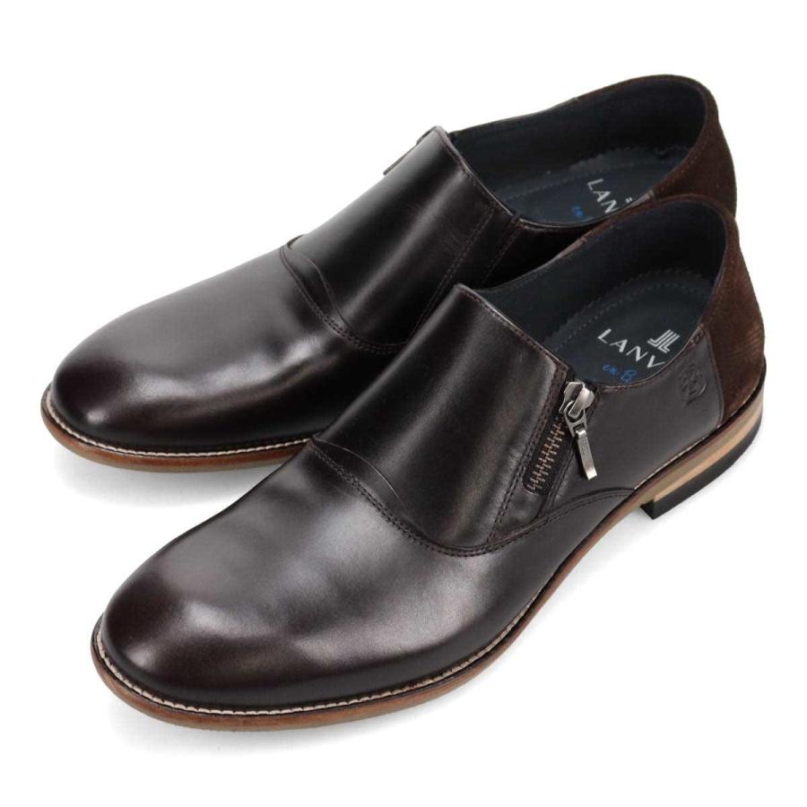 LANVIN en Bleu サイドメタルジッパー プレーントウスリッポンシューズ