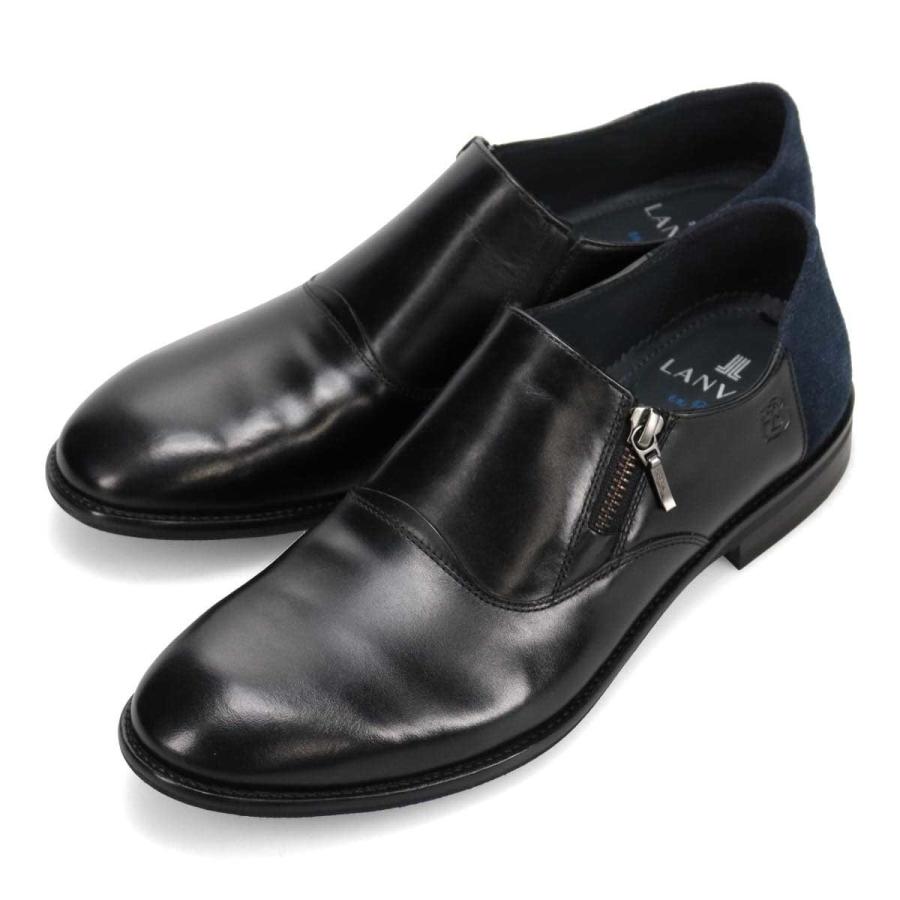 LANVIN en Bleu サイドメタルジッパー プレーントウスリッポンシューズ