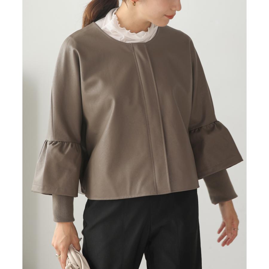 ブージュルード（Bou Jeloud）/レザーフリルスリーブレイヤードジャケット Bou Jeloud（ブージュルード） レザーフリルスリーブレイヤード