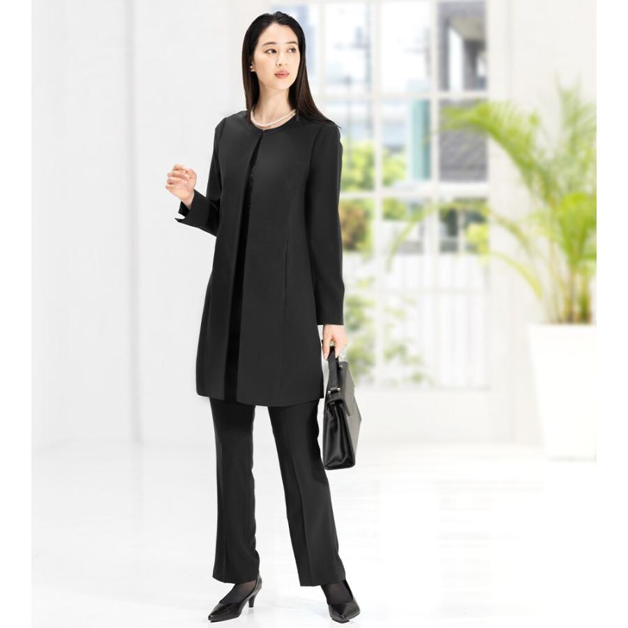 アッドルージュ ブラックフォーマル 喪服 礼服 レディース パンツセット 5号 洗える / 抗菌消臭】 喪服 ブラックフォーマル 礼服 着丈が