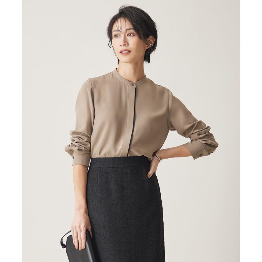 ICB Back Satin Amunzen バンドカラーブラウス UVケア・速乾・洗える】BackSatinAmunzen バンドカラーブラウス