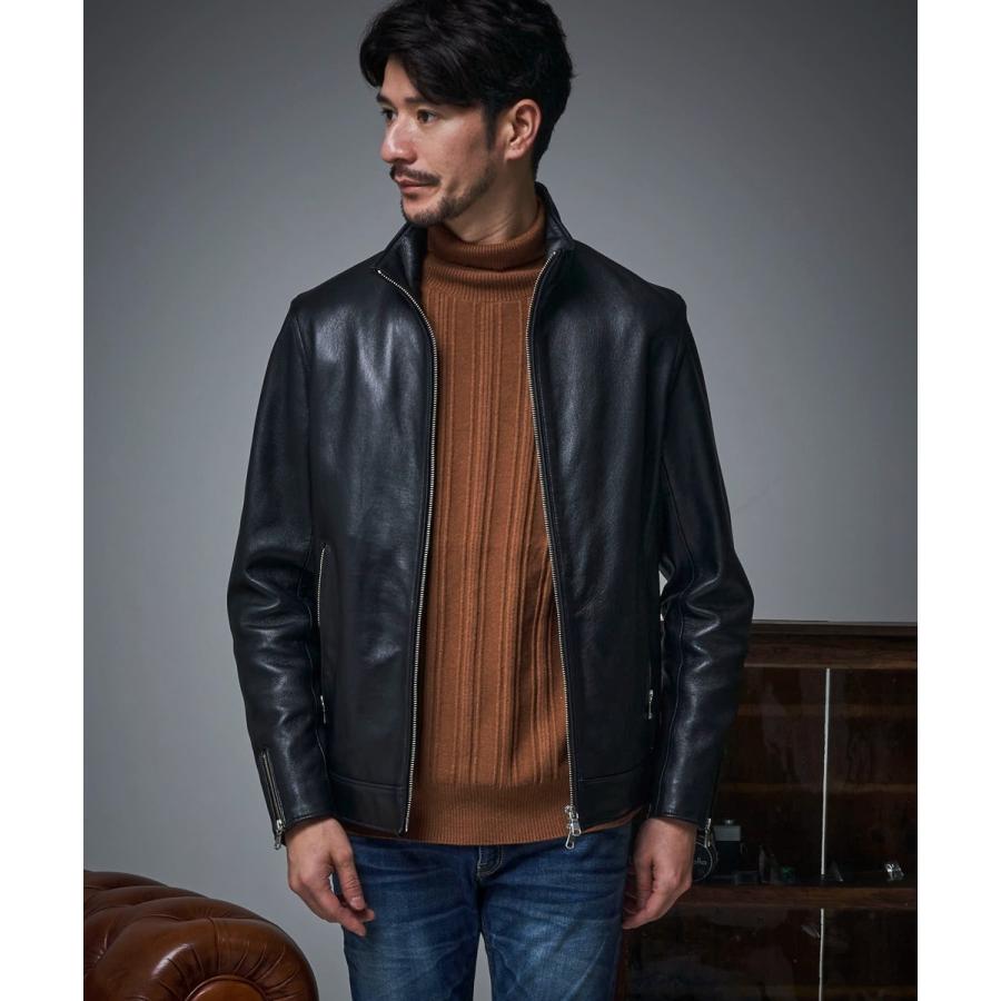 美品　テットオム　カウレザー　シングルライダース　レザージャケット　L　ブラック 新品未使用 TETE HOMME シングルライダース ラムレザー L