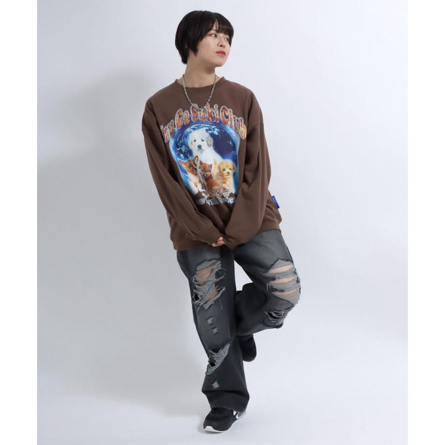犬が世界を救うフォトプリント ＆ リンガーT スウェットトレーナー 裏