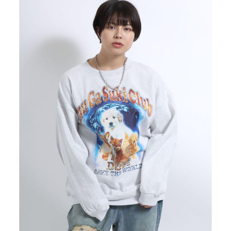 犬が世界を救うフォトプリント ＆ リンガーT スウェットトレーナー 裏