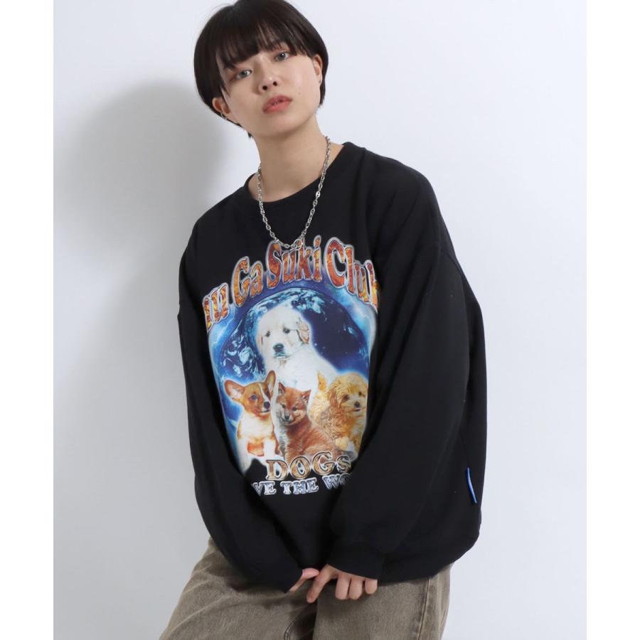 犬が世界を救うフォトプリント ＆ リンガーT スウェットトレーナー 裏