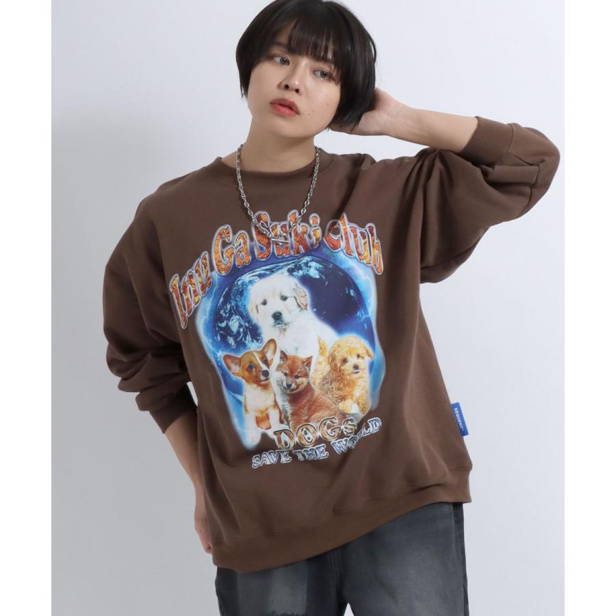 犬が世界を救うフォトプリント ＆ リンガーT スウェットトレーナー 裏