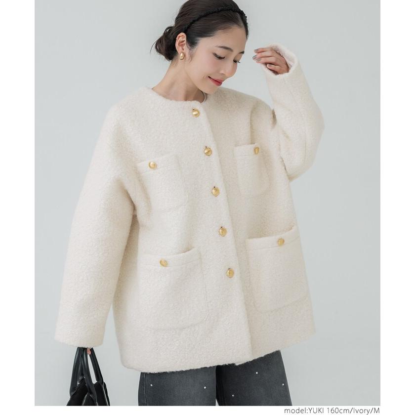 coca（コカ） ￥新色登場／ プードル金釦ノーカラーコート 全4色