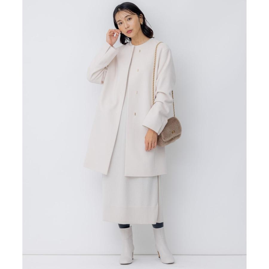 大きいサイズ＊組曲 細番ウールカシミヤ ノーカラーコート＊２３区ICB自由区 23区 ウール×カシミヤ ノーカラーコート 大きいサイズ＊組曲 細番