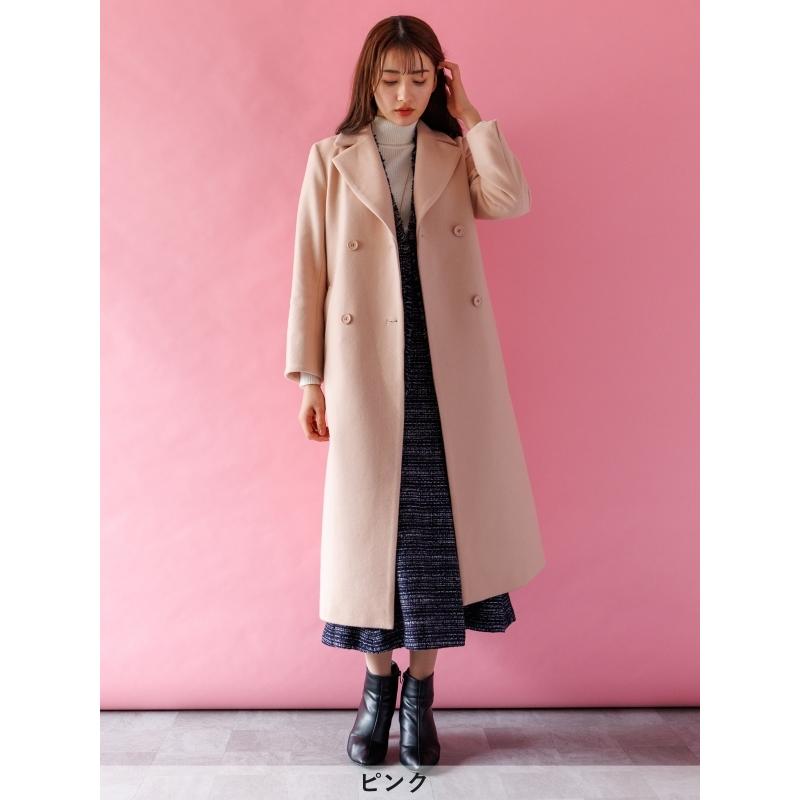 ピンク ダブルブレスト ロングコート サイズ38 【公式通販】