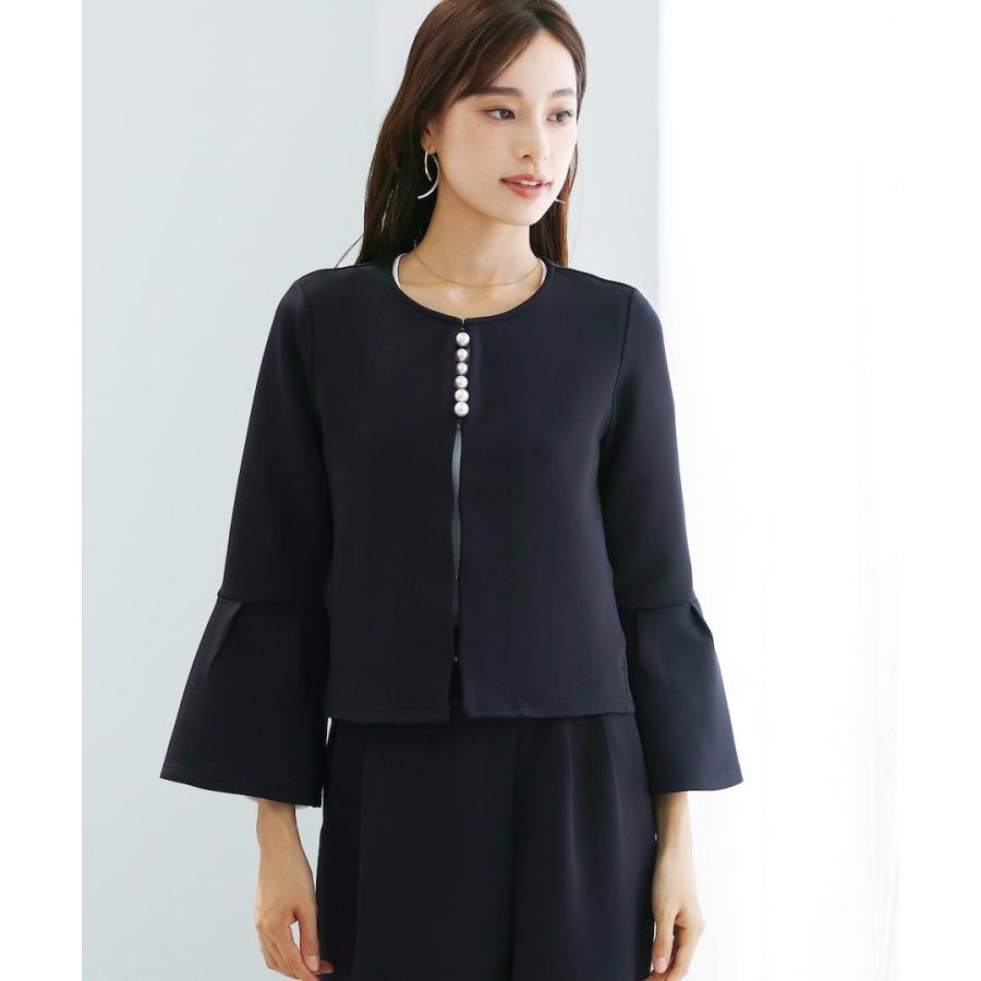 パール付きダンボールジャケット Emma Taylor】パールフラップノーカラージャケット