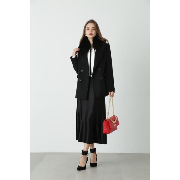 FOXファー付きカシミヤ混ショートコート フォックスカシミヤファー 