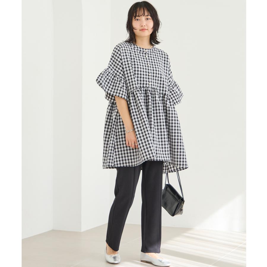 ギンガムチェックフレアチュニックブラウス チュニック 