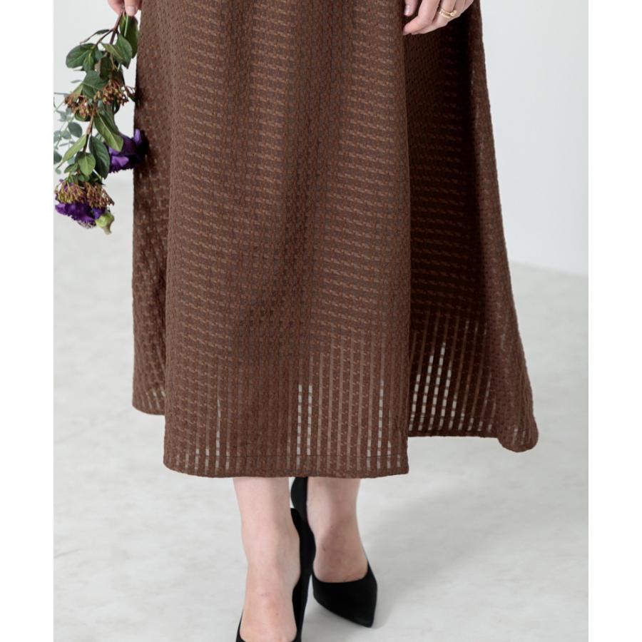 LEJA】ビスチェ風切り替えプチハイネック花柄シアーレースワッフル生地